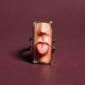 Tongue Out Ring – Handmade Clay & Resin Surreal Statement Jewelry, Sculptural Fantasy Wearable Art with Adjustable Stainless Steel Band - SAMA