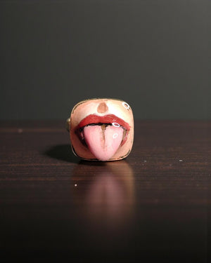 Tongue Out Ring – Handmade Clay & Resin Surreal Statement Jewelry, Sculptural Fantasy Wearable Art with Sterling Silver S925 Band
