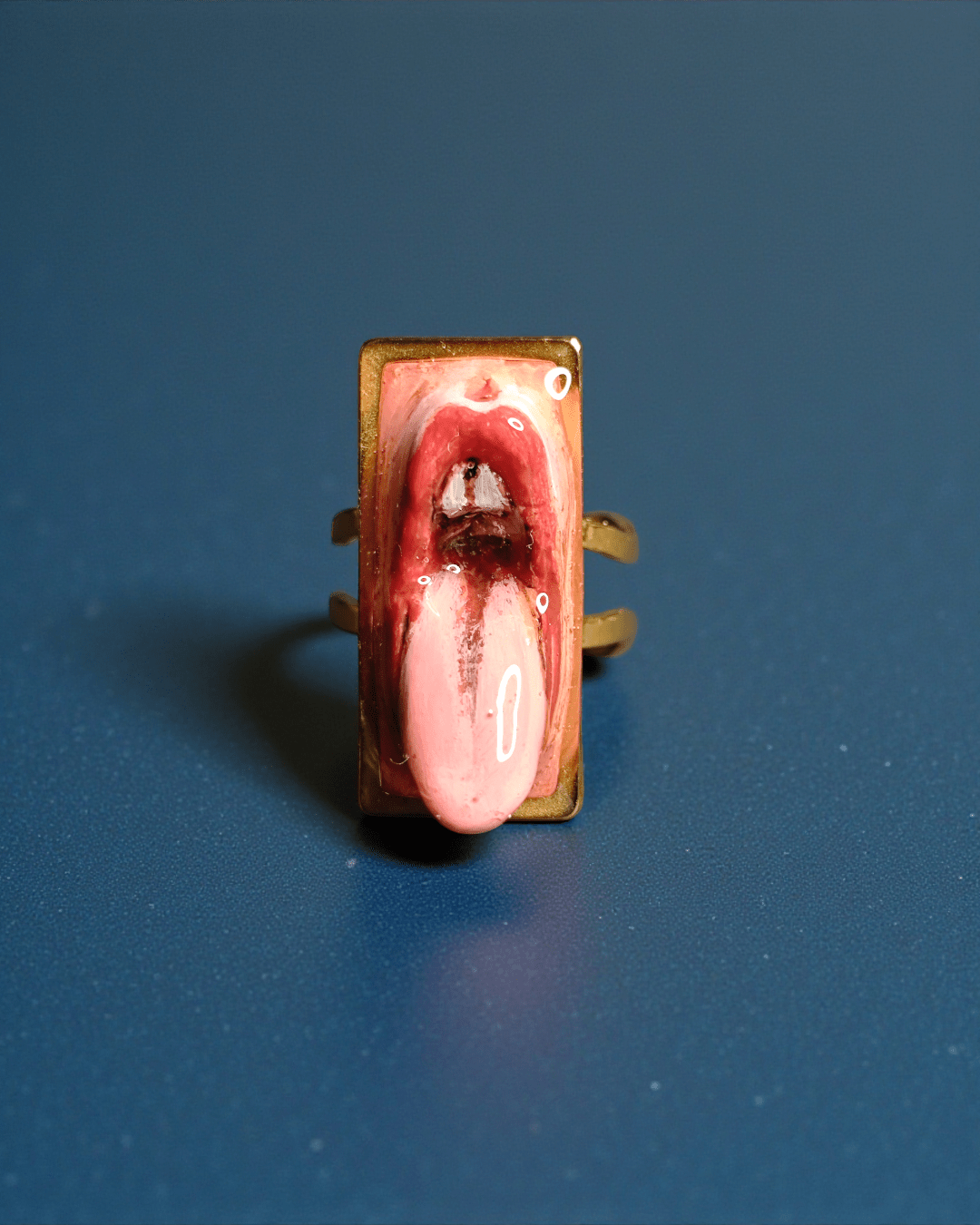 Tongue Out Ring – Handmade Clay & Resin Surreal Statement Jewelry with Adjustable Stainless Steel Band - SAMA