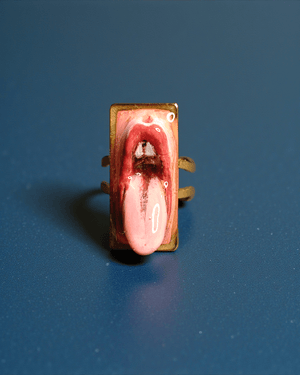 Tongue Out Ring – Handmade Clay & Resin Surreal Statement Jewelry with Adjustable Stainless Steel Band - SAMA
