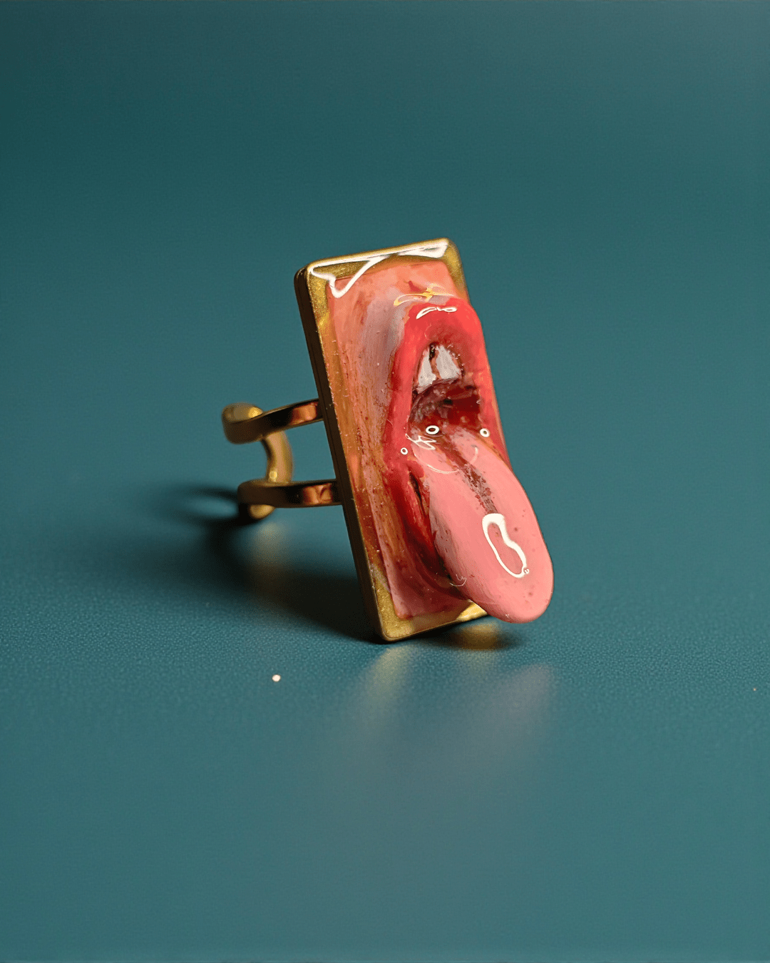Tongue Out Ring – Handmade Clay & Resin Surreal Statement Jewelry with Adjustable Stainless Steel Band - SAMA