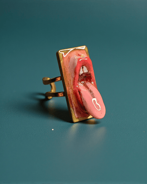 Tongue Out Ring – Handmade Clay & Resin Surreal Statement Jewelry with Adjustable Stainless Steel Band - SAMA