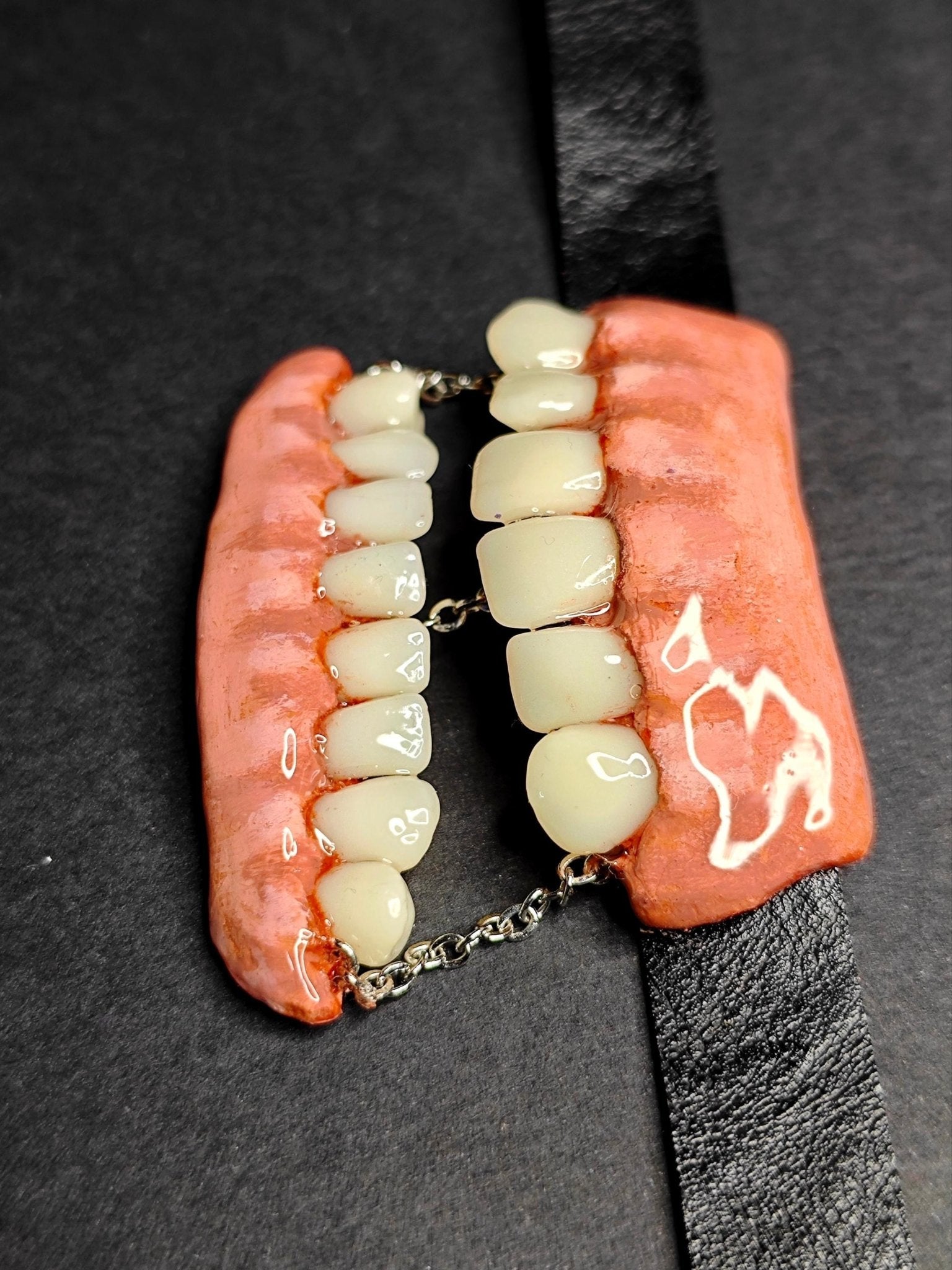 Tooth & Jaw Choker – Handmade Clay and Resin Surreal Statement Jewelry, Sculptural Dark Fantasy Wearable Art with Adjustable Band OOAK