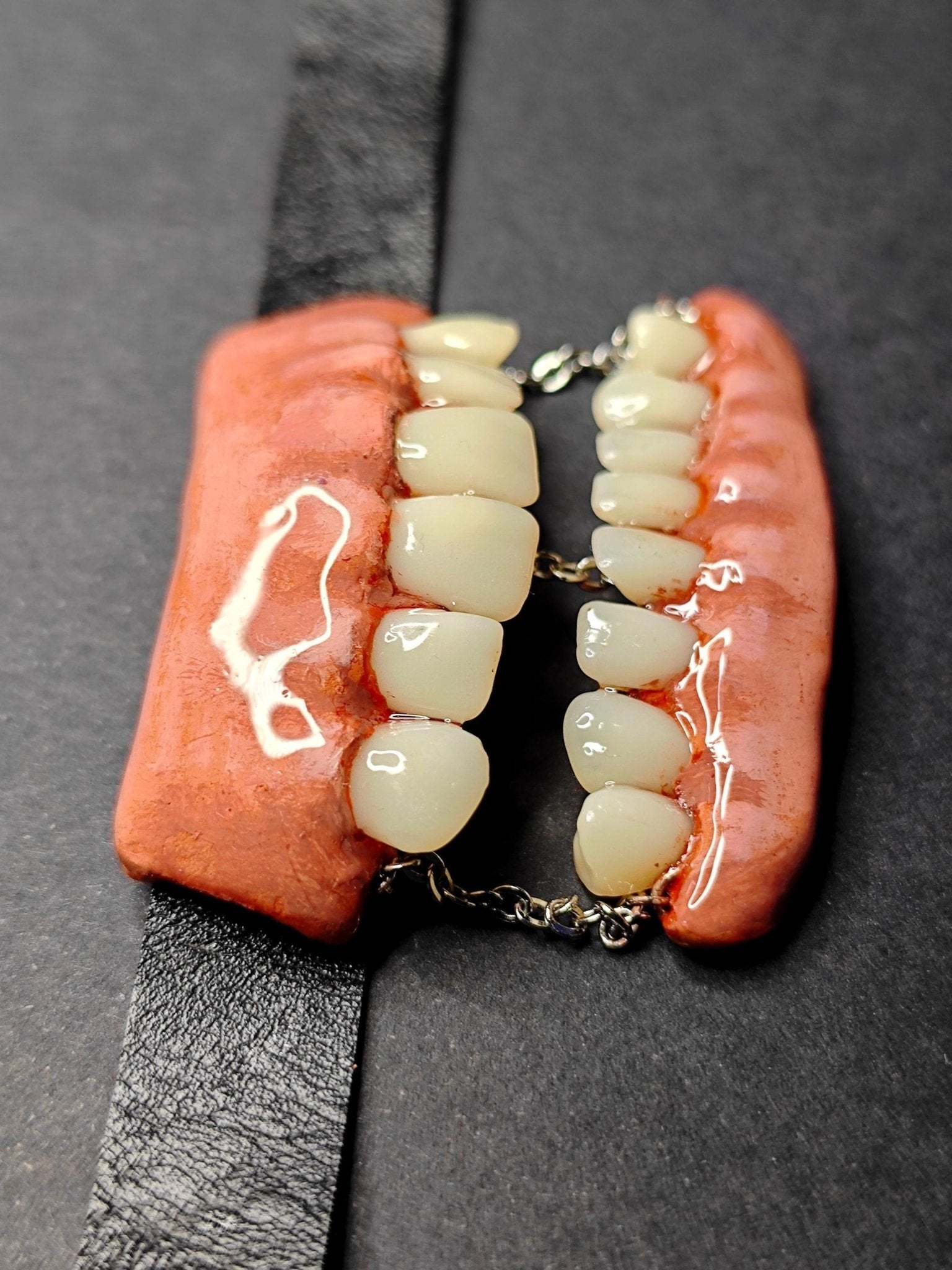 Tooth & Jaw Choker – Handmade Clay and Resin Surreal Statement Jewelry, Sculptural Dark Fantasy Wearable Art with Adjustable Band OOAK