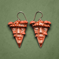 Triangle Earrings with Mushroom Sprouting from Face – Handmade Clay & Resin Surreal Statement Jewelry, Sculptural Wearable Art with Sterling Silver S925 Hooks - SAMA