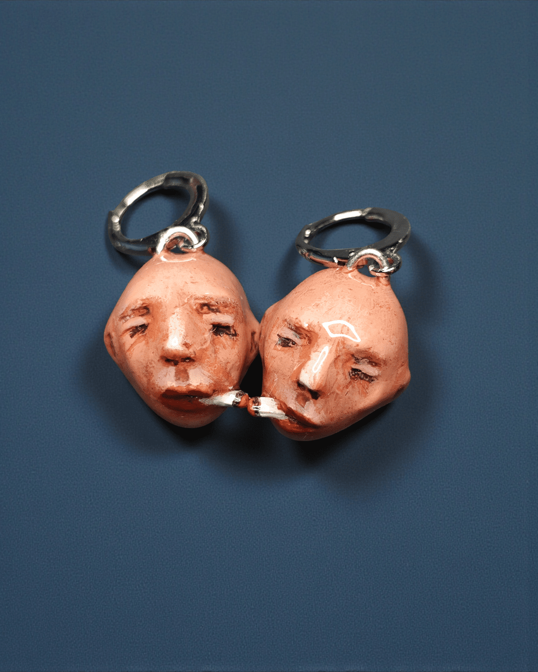 Twins Smoking Cigar Earrings – Handmade Clay & Resin Surreal Statement Jewelry, Sculptural Fantasy Wearable Art with Sterling Silver S925 Hooks - SAMA
