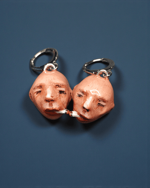 Twins Smoking Cigar Earrings – Handmade Clay & Resin Surreal Statement Jewelry, Sculptural Fantasy Wearable Art with Sterling Silver S925 Hooks - SAMA