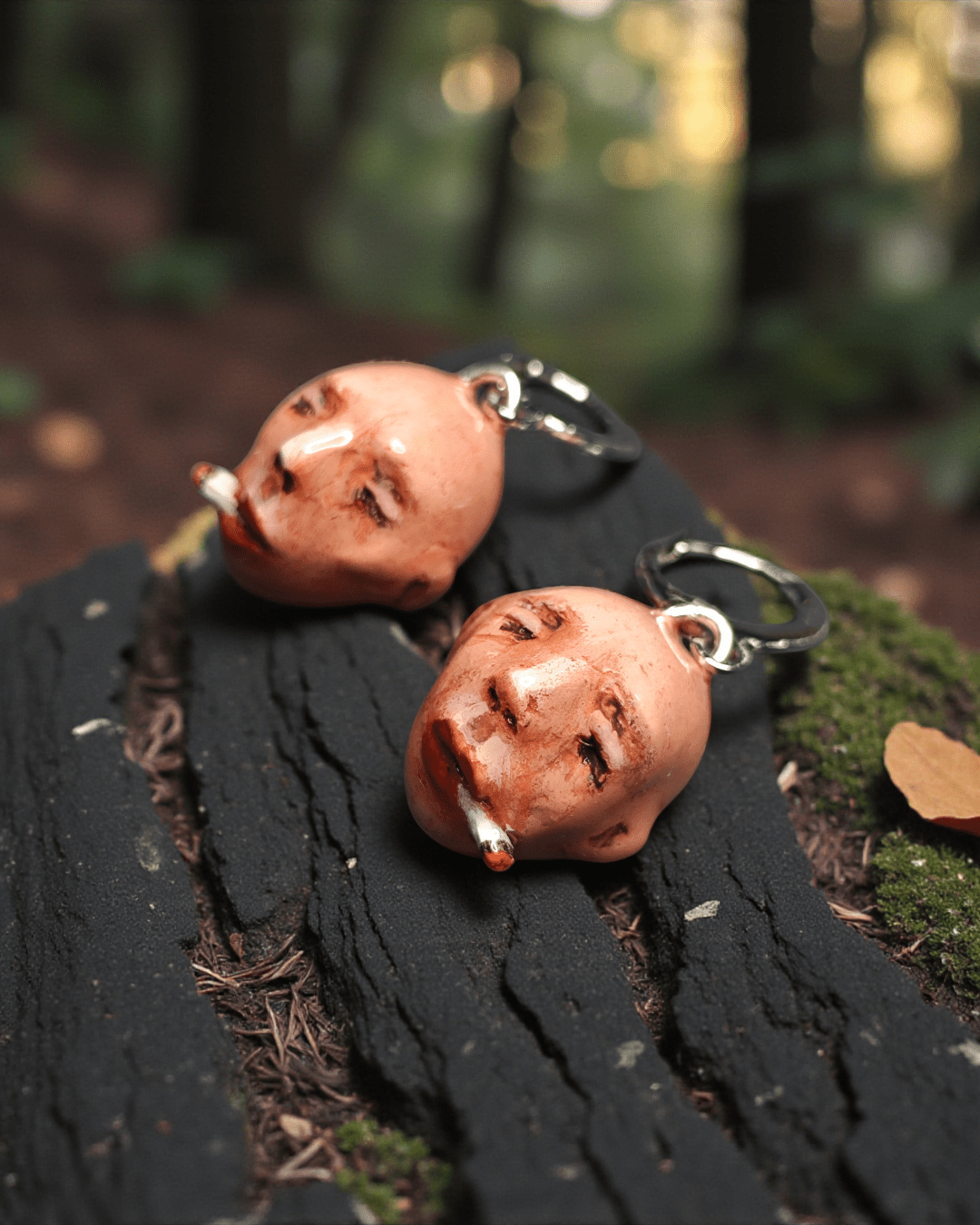 Twins Smoking Cigar Earrings – Handmade Clay & Resin Surreal Statement Jewelry, Sculptural Fantasy Wearable Art with Sterling Silver S925 Hooks - SAMA