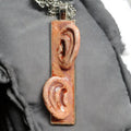 Two Ears Necklace – Handmade Clay & Resin Surreal Statement Jewelry, Sculptural Artistic Wearable Art with Alloy Pendant / Chain OOAK