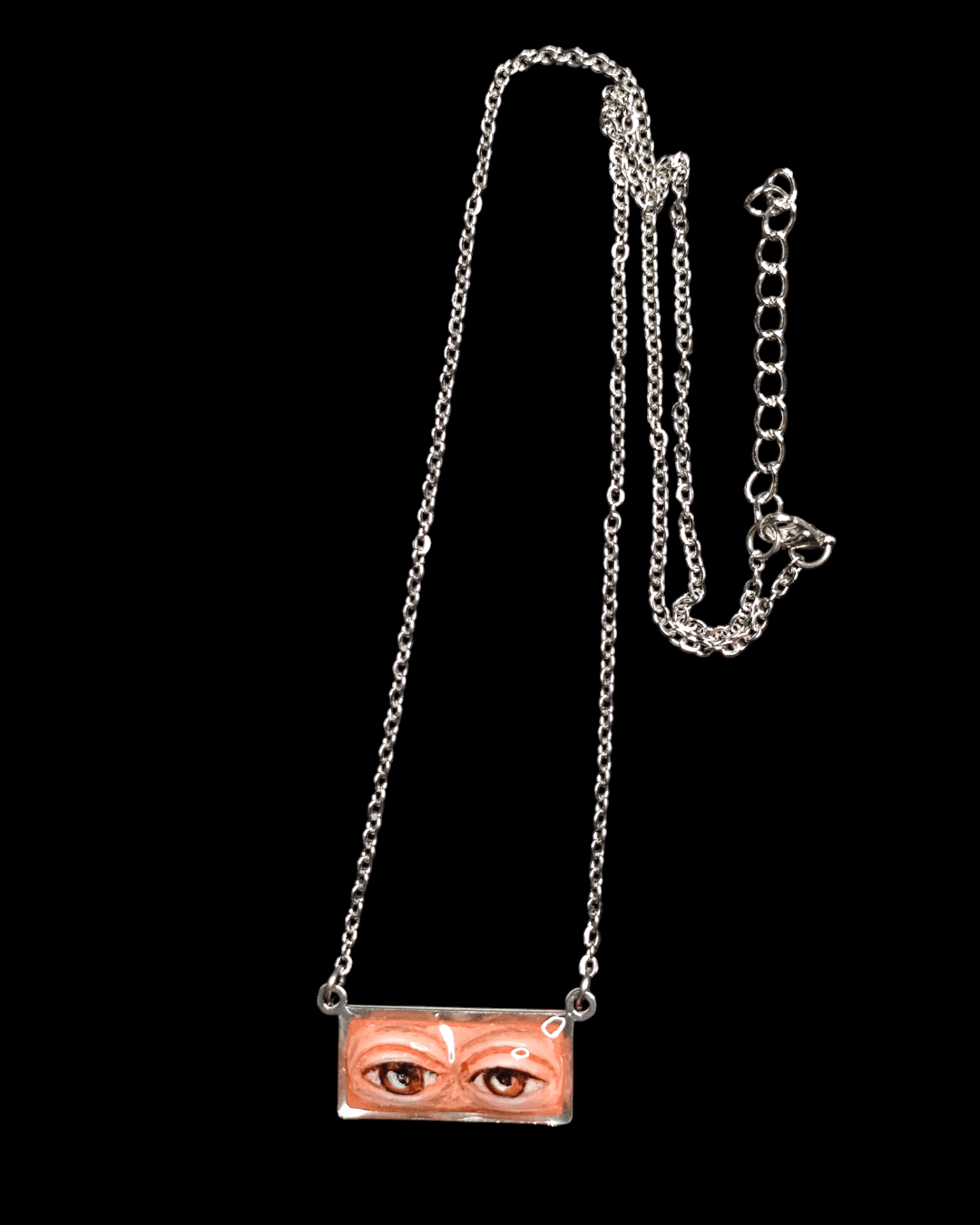 Two Eyes Watching Necklace – Handmade Clay & Resin Surreal Statement Jewelry, Sculptural Fantasy Wearable Art with Stainless Steel Chain / Pendant - SAMA