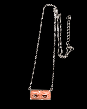 Two Eyes Watching Necklace – Handmade Clay & Resin Surreal Statement Jewelry, Sculptural Fantasy Wearable Art with Stainless Steel Chain / Pendant - SAMA