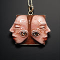 Two Faces Back-to-Back Necklace – Handmade Clay & Resin Surreal Statement Jewelry, Sculptural Wearable Art with Sterling Silver S925 Chain /