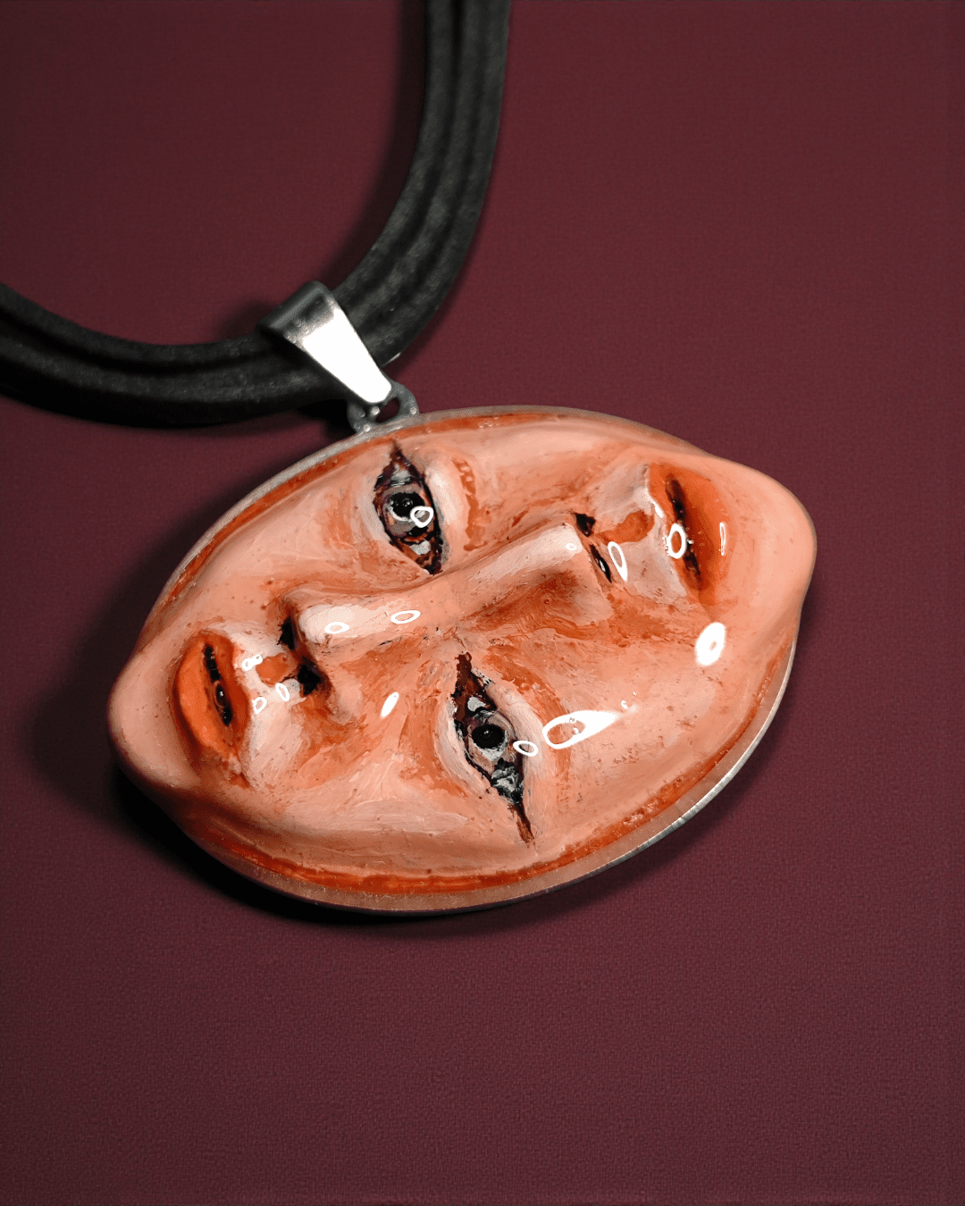 Two Faces One Pair of Eyes Necklace – Handmade Clay & Resin Surreal Jewelry with Stainless Steel Pendant - SAMA