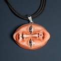 Two Faces One Pair of Eyes Necklace – Handmade Clay & Resin Surreal Jewelry with Stainless Steel Pendant - SAMA