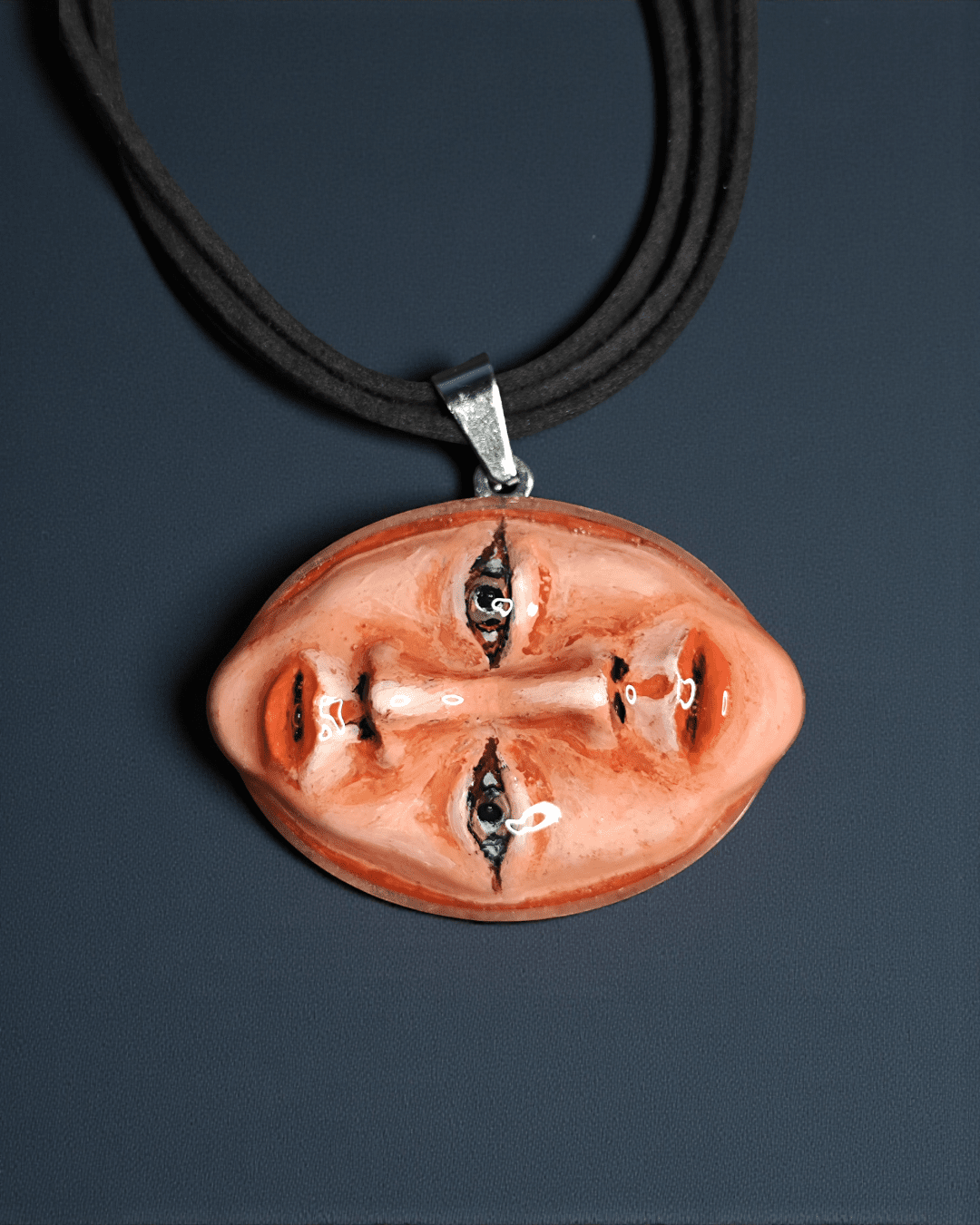 Two Faces One Pair of Eyes Necklace – Handmade Clay & Resin Surreal Jewelry with Stainless Steel Pendant - SAMA