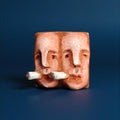Two Persons Smoking Ring – Handmade Clay & Resin Surreal Statement Jewelry, Sculptural Fantasy Wearable Art with Adjustable Sterling Silver