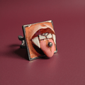 Vampire Tongue Out Ring – Handmade Clay & Resin Surreal Statement Jewelry with Adjustable Stainless Steel Band - SAMA