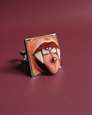 Vampire Tongue Out Ring – Handmade Clay & Resin Surreal Statement Jewelry with Adjustable Stainless Steel Band - SAMA