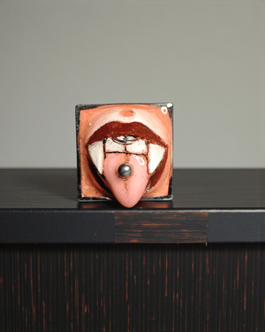 Vampire Tongue Out Ring – Handmade Clay & Resin Surreal Statement Jewelry with Adjustable Stainless Steel Band - SAMA